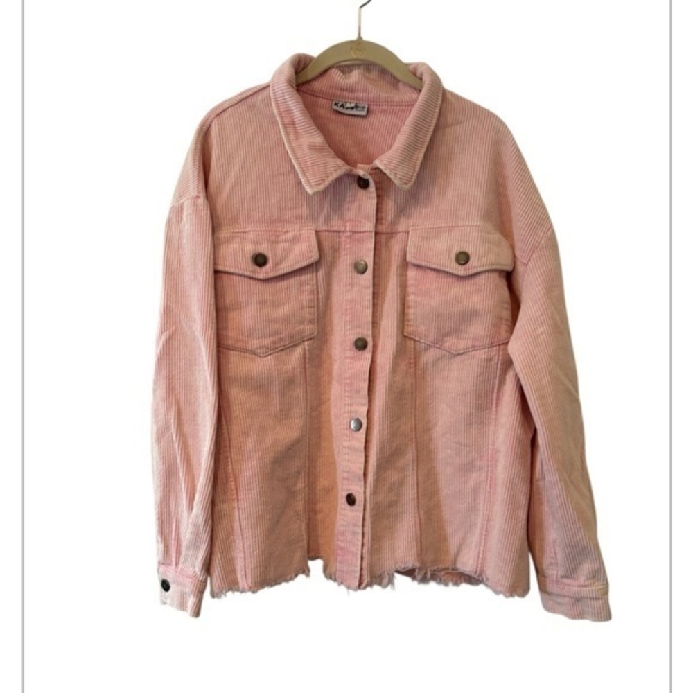 KATYDID Corduroy Cabincore Distressed Oversized Shacket Light Pink Size Large